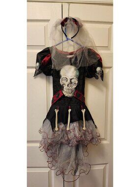 Girl Chasing Fireflies Wishcraft Skeleton Bones Goth Dress Veil Costume Size 8